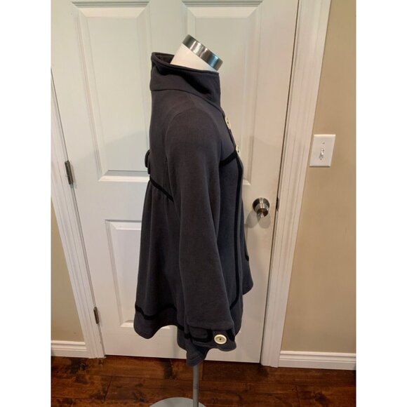 Knitted Dove Black Cotton Button Up High Collar Jacket, Size XS - Picture 3 of 6